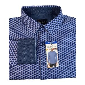 NWT Robert Graham L Blue Geometric Men's Flip Cuff Long Sleeve Button Up Shirt